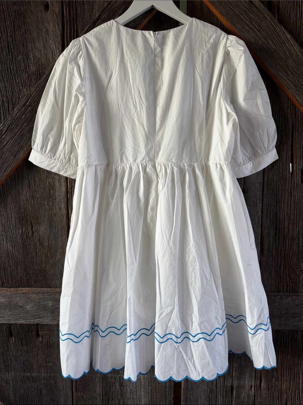 White Cotton Dress with Blue Embroidery - Picture 3 of 3